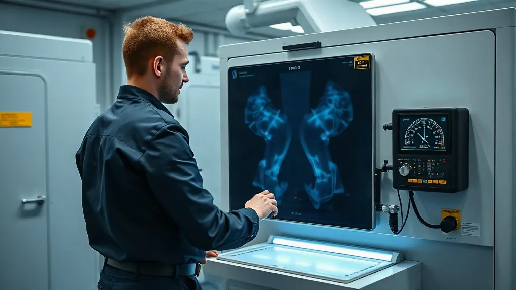 X-Ray cihazında radyasyon ölçümü yapan teknisyen